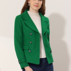 Winter Notched Lapel Double Breasted Short Pea Coat Green/L - Allegra K catalog
