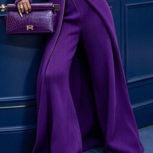 Urban Plain Sweater Wide Leg Pants No Belt, Pants, color:Purple|size:XXL, Stylewe