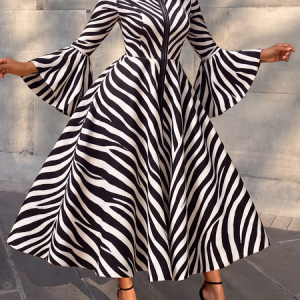 Elegant Animal Print Printing Crew Neck Maxi Dress, Maxi Dresses, color:As Picture|size:XXL, Stylewe