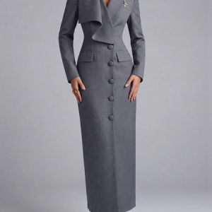 Urban Plain Asymmetric Long Sleeve Maxi Dress, Maxi Dresses, color:As Picture|size:XXL, Stylewe