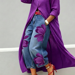 Casual Cotton Shirt Collar Blouse Loose Long Sleeve Daily Top, Blouses and Shirts, color:Purple|size:XXL, Stylewe