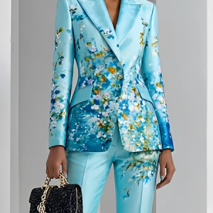 Urban Floral Lapel Collar Long Sleeve Blazer, Blazers, color:As Picture|size:XXL, Stylewe