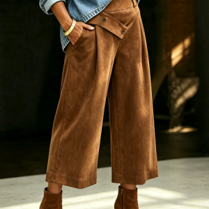 Urban Plain Irregular Craftsmanship Faux Leather Pants, Skirts, color:Brown|size:XXL, Stylewe