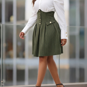 Elegant Color Block Puff Sleeve Shirt Collar Mini Dress, Mini Dresses, color:As Picture|size:XXL, Stylewe