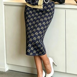 Casual Plain Sweater Midi Skirt, Skirts, color:Deep Blue|size:XXL, Stylewe