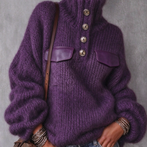 Casual Plain Split Joint Turtleneck Sweater, Pullovers, color:Purple|size:XXL, Stylewe