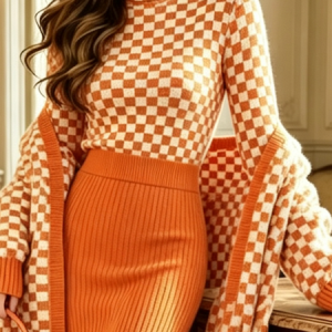 High Elasticity Urban Plaid Mock Neck Sweater, Pullovers, color:As Picture|size:XXL, Stylewe