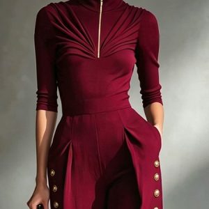Urban Plain Zipper Stand Collar T-shirt, Tees, color:Wine Red|size:XXL, Stylewe