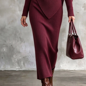 Elegant Plain Maxi Skirt, Skirts, color:Wine Red|size:XXL, Stylewe