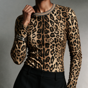 Casual Leopard Printing Crew Neck T-shirt, Tees, color:Brown|size:XXL, Stylewe