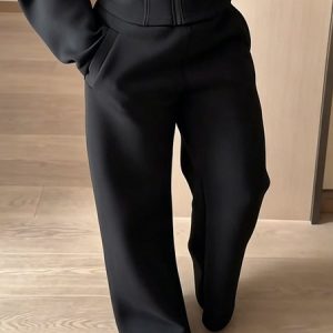 Casual Plain Loosen Straight Pants, Pants, color:Black|size:XXL, Stylewe