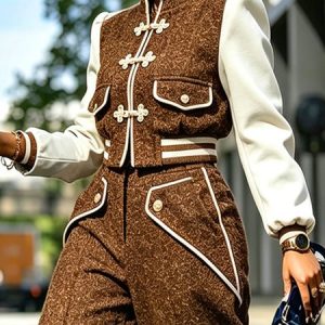 Urban Split Joint Color Block Stand Collar Jacket, Jackets, color:Brown|size:XXL, Stylewe