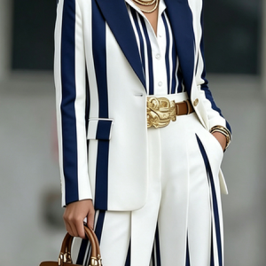 Plus Size Lapel Collar Striped Urban Regular Fit Regular Sleeve Blazer, Plus Outerwear, color:As Picture|size:4X, Stylewe