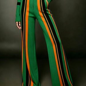 Urban Color Block Wide Leg Pants, Pants, color:Green|size:XXL, Stylewe
