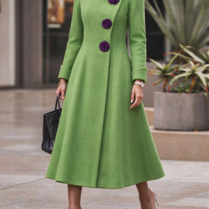 Urban Button Detail Color Block Shawl Collar Coat, Coats, color:Green|size:XXL, Stylewe