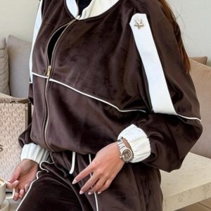 Casual Split Joint Color Block Mock Neck Jacket, Jackets, color:Deep Brown|size:XXL, Stylewe