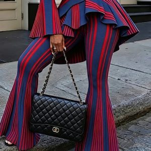 Casual Striped Printing Flare Pants, Pants, color:As Picture|size:XXL, Stylewe