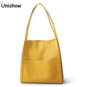 Luxury Genuine Leather Women Shoulder Bag Large Female Bucket Tote Bag Solid Casual Nature Cowhide Leather Lady Commute Handbag - AliExpress Women's Handbags