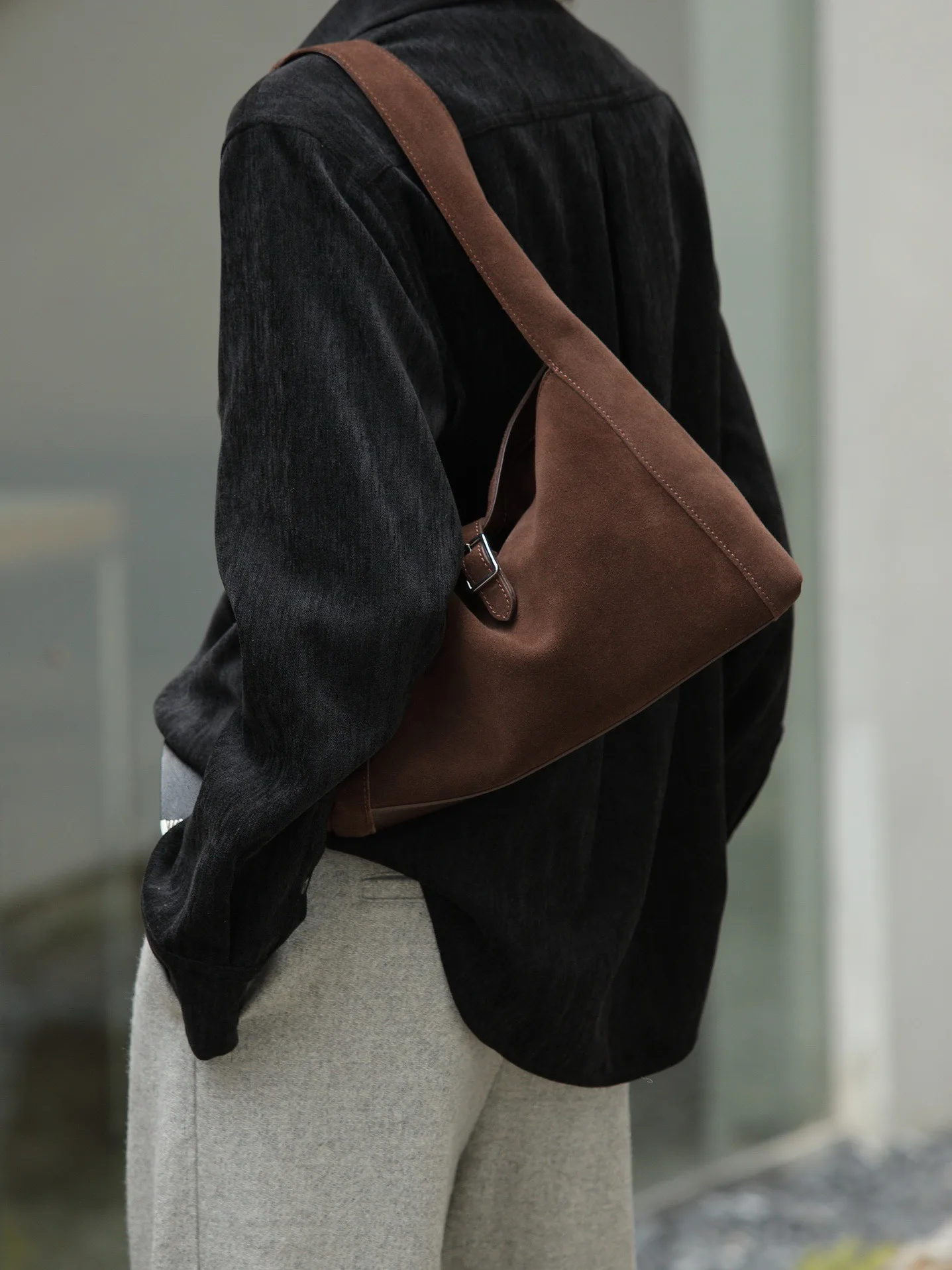 Suede Cow Genuine Leather Shoulder Bags For Women Soft Cowhide Tote Bag Female Design Luxury Commuting Handbag - AliExpress Women's Handbags