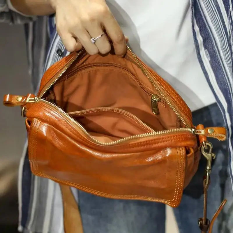 outdoor casual genuine leather men's women's diagonal bag Simple vintage handmade high quality first layer cowhide shoulder bag - AliExpress Men's Bags