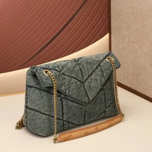 Women Vintage Washed Denim V Quilted Flap Shoulder Bag Gold Thick Chain Strap Large Capacity Casual Crossbody Handbag - AliExpress Women's Handbags