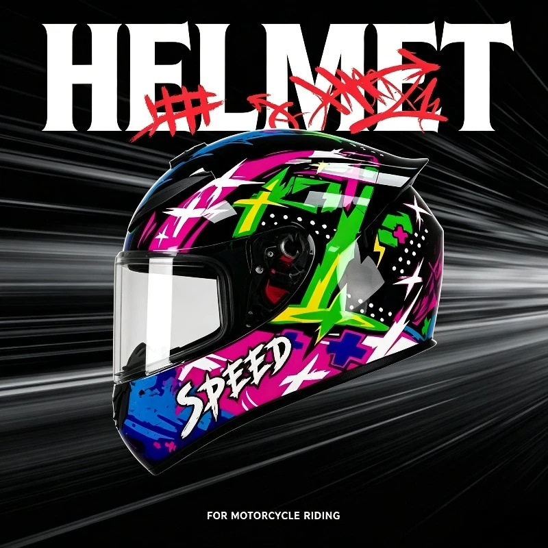 QIKE New Colorful Graffiti Full Face Motorcycle Helmet Double Visor Racing Helmet Men Women Cool Street Style Scooter - AliExpress Motorcycle Equipments
