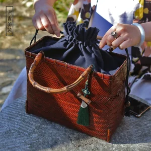 Vintage Handbag Women's Straw Bags Hand Bamboo Woven Fashion Summer Beach Tea Ceremony Storage Basket Wicker Bag Crafts Trend - AliExpress Women's Handbags