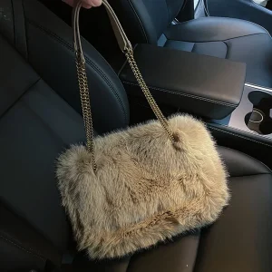 Large Capacity Luxury Streetwear Fur All-match Women Totes Chains Fluffy Winter Commuter Shoulder Bags Moda Advanced Handbag Sac - AliExpress Women's Handbags