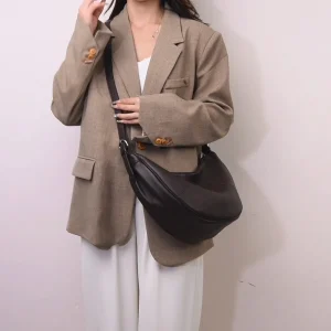 women's shoulder bag genuine leather Brown crescent design shoulder phone bag Niche fashion style vintage evening bag - AliExpress Women's Handbags
