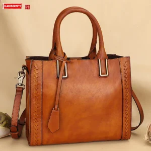 2026 New The first layer of cowhide handmade leather women's handbag large capacity shoulder messenger bags women portable tote - AliExpress Women's Handbags