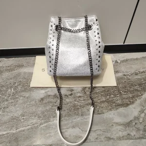 Designer Rivets Drawstring Bucket Bags Women Purses And Handbags Female High Quality Chains Shoulder Messenger Bags Silver Totes - AliExpress Women's Handbags