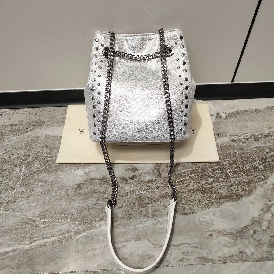 Designer Rivets Drawstring Bucket Bags Women Purses And Handbags Female High Quality Chains Shoulder Messenger Bags Silver Totes - AliExpress Women's Handbags