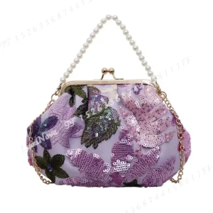 Flower Sequin Embroidered Pearl Clutch Bag Light Luxury Celebrity Style Chain Crossbody Evening Dinner Purse for Women - AliExpress Women's Handbags