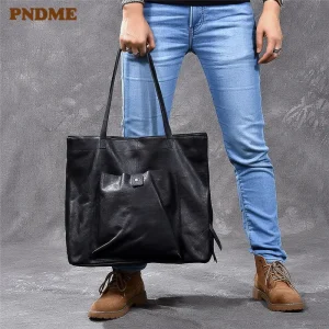 Top quality genuine leather large capacity black tote bag luxury men handbag casual real cowhide women work travel shoulder bag - AliExpress Men's Bags