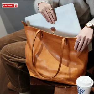 LuxuryGenuine Leather Women's Handbags Zipper Tote Bag Can Put 14 Inch Laptop Large Capacity Niche Retro Texture Commute - AliExpress Women's Handbags