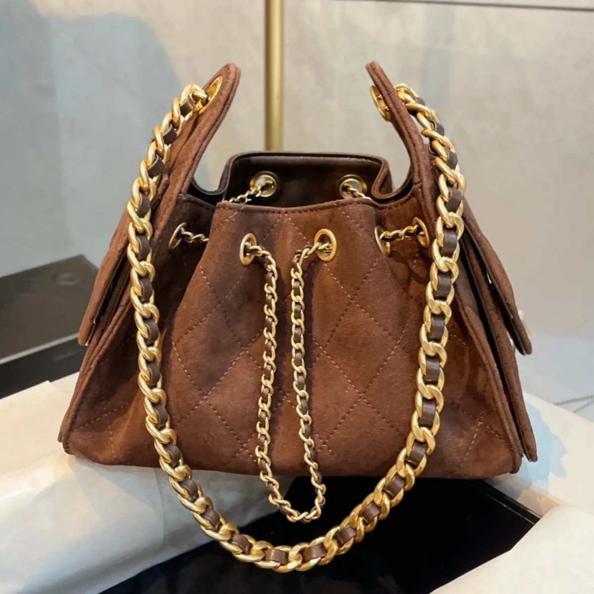 Suede Drawstring Bucket Bag Crossbody Shoulder Bag Women's New 2026 Fashion Diamond Chain Pattern Chinese Made Handbag - AliExpress Women's Handbags