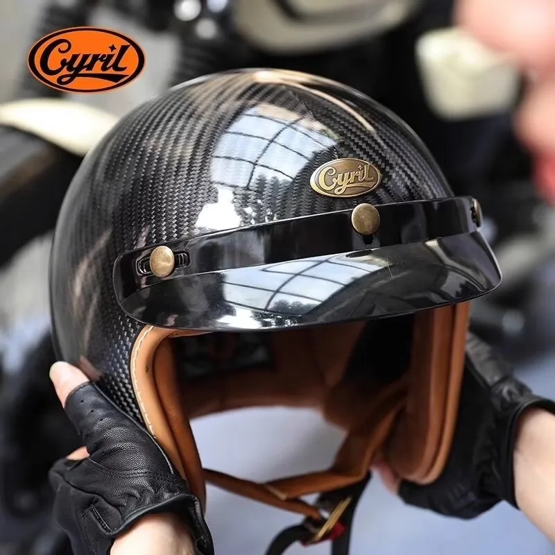 CYRIL Carbon Fiber Open Face Motorcycle Helmets Half Retro 3/4 Helmet for Man Women Lightweight DOT Casque Moto - AliExpress Motorcycle Equipments