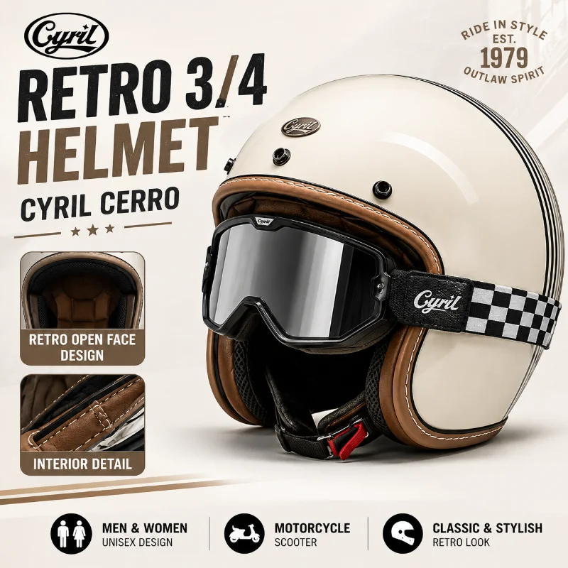 CYRIL Cerro Motorcycle Helmet Retro 3/4 Open Face Helmet for Men Women Scooter Cruiser Vintage Riding Helmet Four Seasons - AliExpress Motorcycle Equipments