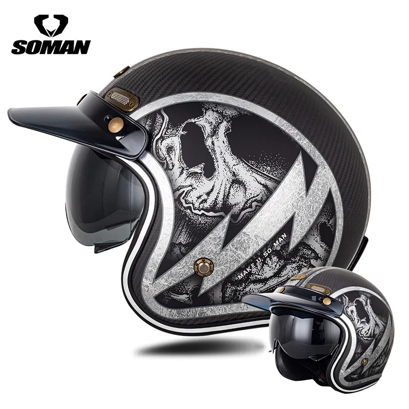 SOMAN Motorcycle Open Face Helmet Vintage Fashion Safety Helmet For Men Women Universal Four Seasons Moto Helmet DOT - AliExpress Motorcycle Equipments