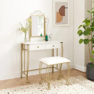 Vanity Mirror Table Set with Stool, Vintage White Makeup Desk with Storage for Women and Girls, Dressing Table with 2 Drawers - AliExpress Nail Art & Tools