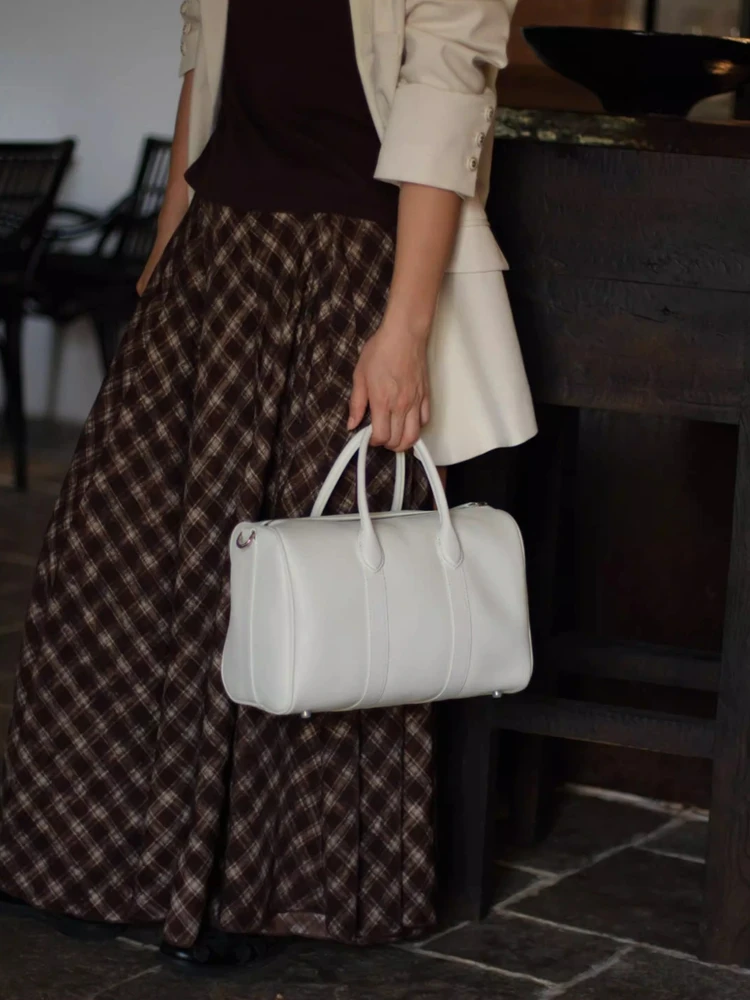 White Fashion Simple Pillow Boston Bag Genuine Leather Women Tote BagHandbag Real Leather Lady Shoulder Crossbody Bag Big - AliExpress Women's Handbags
