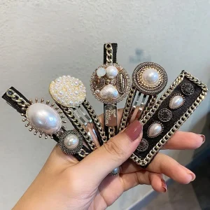 Black Bb Hair Clip Vintage Baroque Pearl Rhinestone Side Fringe Hair Pin for Women Elegant Korean Fashion Daily Wear - AliExpress Hair Care & Styling
