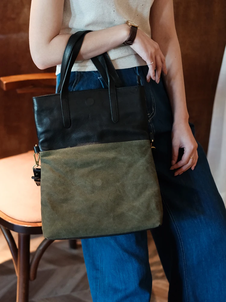 PNDME casual vintage designer handmade canvas leather women's large-capacity shoulder bag outdoor work travel crossbody bag - AliExpress Women's Handbags