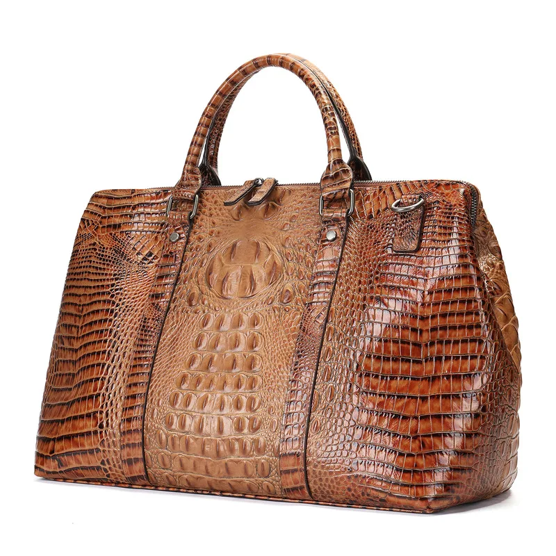Frenzy Leather Crocodile Pattern Handbag - Genuine Leather, Suitable for Both Men and Women, Short-Term Travel Bag - AliExpress Men's Bags