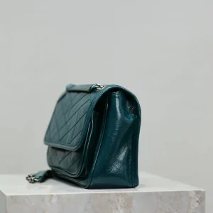 Vintage Dark Green Crinkled Wax Faux Leather Messenger Bag For Women V Shape Stitch Quilted Flap Interwoven Chain Soft Crossbody Purse - AliExpress Women's Handbags