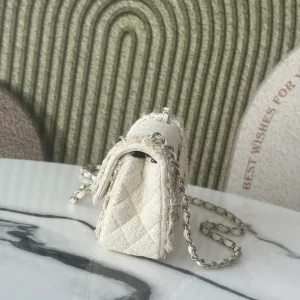 Vintage Off-White Frayed Tweed Quilted Mini Flap Bag For Women Diamond Stitch Leather Interwoven Chain Tiny Lipstick Crossbody Purse - AliExpress Women's Handbags
