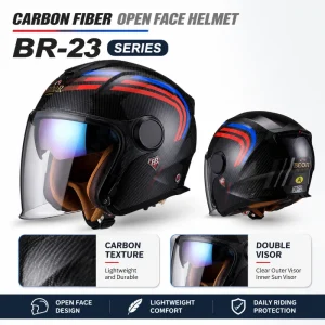 BEON BR-23 Carbon Fiber Motorcycle Helmet Open Face Retro Half Helmet Double Visor Scooter Riding Helmet Men Women - AliExpress Motorcycle Equipments