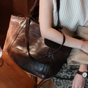 Fashion vintage genuine leather women's large capacity tote bag simple luxury handmade shoulder bag cowhide shopping handbag - AliExpress Women's Handbags