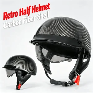 Premium Vintage Carbon Fiber Half Helmet Built-in Dual Sun Visor Lightweight Cruiser Scooter Helmet For Men Women DOT Certified - AliExpress Motorcycle Equipments