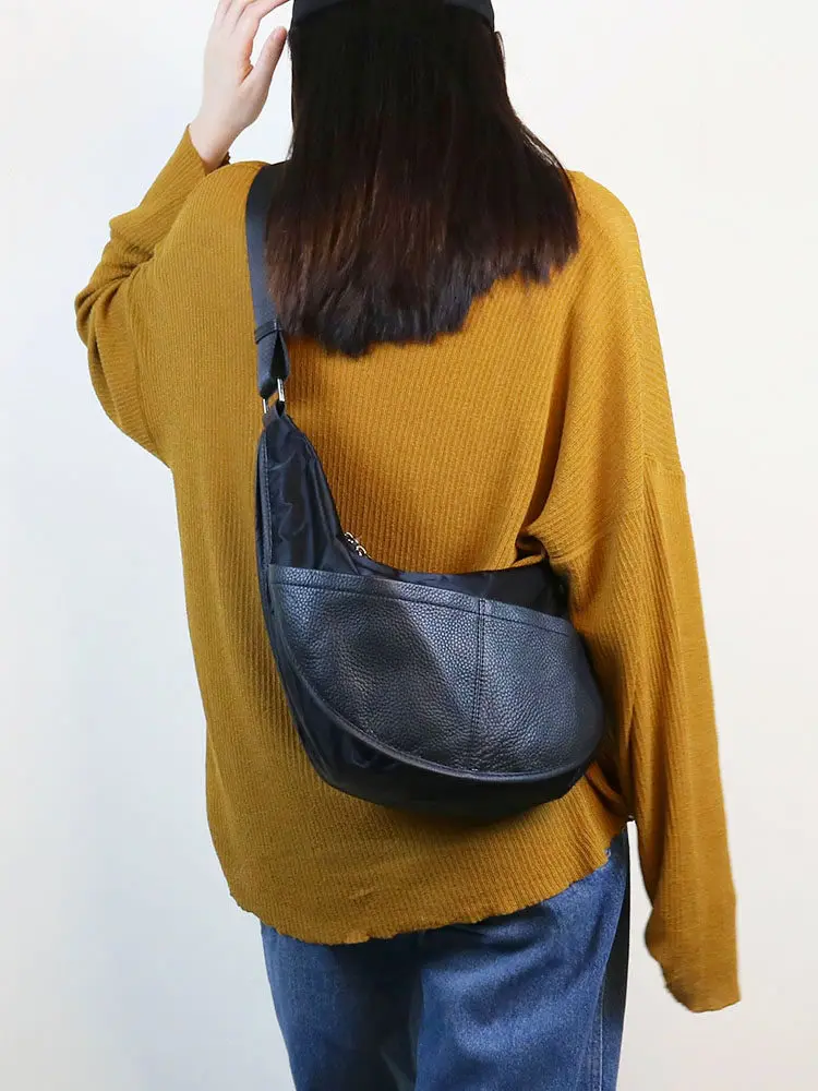 European And American Fashion Leather Spliced Nylon Single Shoulder Women's Bag Simple And Casual Versatile Single Shoulder Dags - AliExpress Women's Handbags